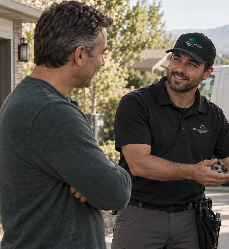 Concept photo: a technician explaining a dent to a vehicle owner